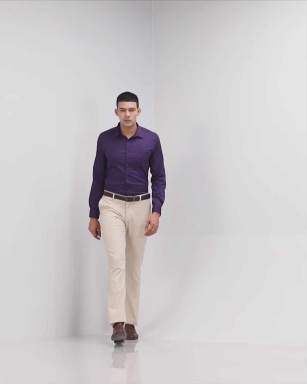 Mens Formal Cotton Spandex 2 Way Stretch Full Sleeves Purple Shirt LY5